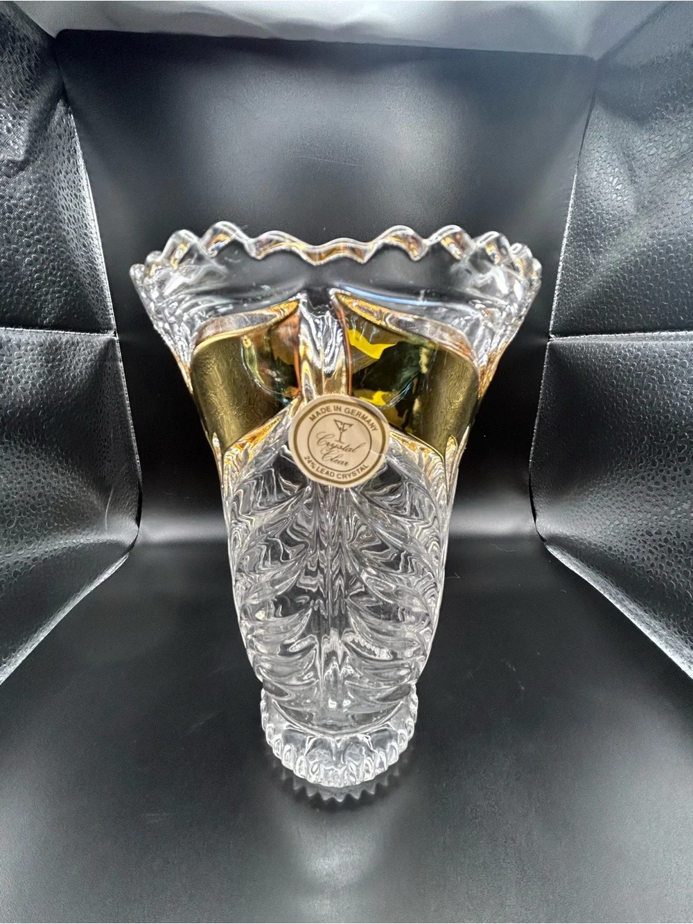Vintage German Lead Crystal Vase 24% Cut Glass Crystal Clear